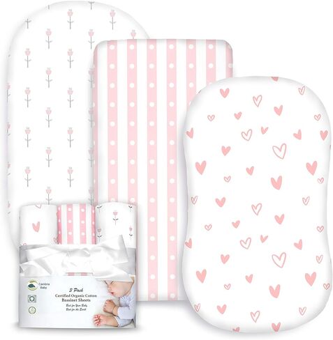 100% Organic Cotton 2 Pk Bedside Sleeper Bassinet Fitted Mattress Sheets Perfectly Compatible with Mika Micky, Baby Delight, Ronbei, Chicco, Cloud Baby, AMKE, Angelbliss, Arm's Reach. Cloud, Stripe in Saudi Arabia