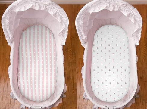 100% Organic Cotton 2 Pk Bedside Sleeper Bassinet Fitted Mattress Sheets Perfectly Compatible with Mika Micky, Baby Delight, Ronbei, Chicco, Cloud Baby, AMKE, Angelbliss, Arm's Reach. Cloud, Stripe in Saudi Arabia