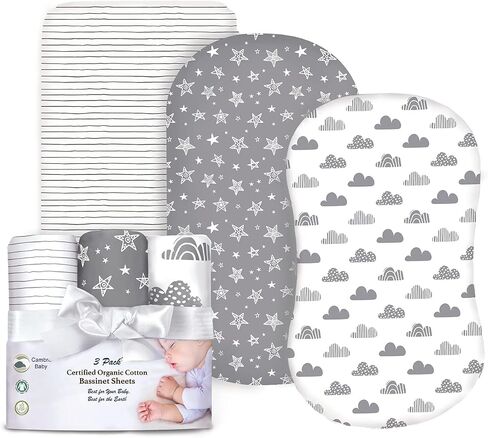 100% Organic Cotton 2 Pk Bedside Sleeper Bassinet Fitted Mattress Sheets Perfectly Compatible with Mika Micky, Baby Delight, Ronbei, Chicco, Cloud Baby, AMKE, Angelbliss, Arm's Reach. Cloud, Stripe in Saudi Arabia