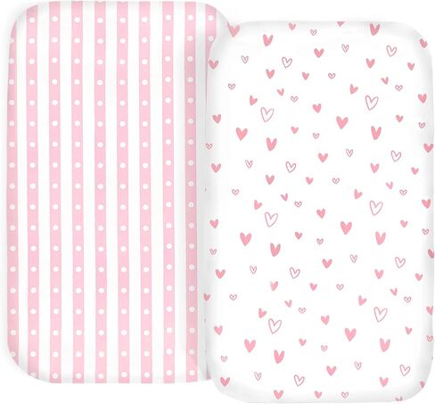 100% Organic Cotton 2 Pk Bedside Sleeper Bassinet Fitted Mattress Sheets Perfectly Compatible with Mika Micky, Baby Delight, Ronbei, Chicco, Cloud Baby, AMKE, Angelbliss, Arm's Reach. Cloud, Stripe in Saudi Arabia