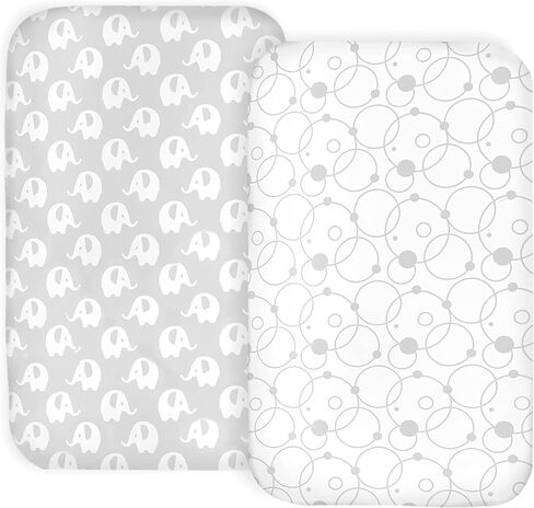 100% Organic Cotton 2 Pk Bedside Sleeper Bassinet Fitted Mattress Sheets Perfectly Compatible with Mika Micky, Baby Delight, Ronbei, Chicco, Cloud Baby, AMKE, Angelbliss, Arm's Reach. Cloud, Stripe in Saudi Arabia