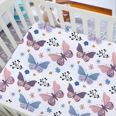 AMROSE 3 Pack Heavenly Soft Crib Sheets for Baby Girls, 28'' X 52'' Fitted Sheets for Crib and Toddler Mattress Pad, Silk Touch Gentle Breathable Microfiber, Floral & Butterfly in Saudi Arabia