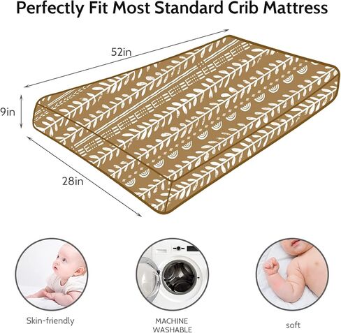 ملاءات سرير للأطفال البنات والصبية مكونة من قطعتين، ملاءات سرير من نسيج جيرسي ناعم مناسبة لمراتب السرير البيضاوية أو المستطيلة أو الساعة الرملية، زهرة بنية قديمة in Kuwait