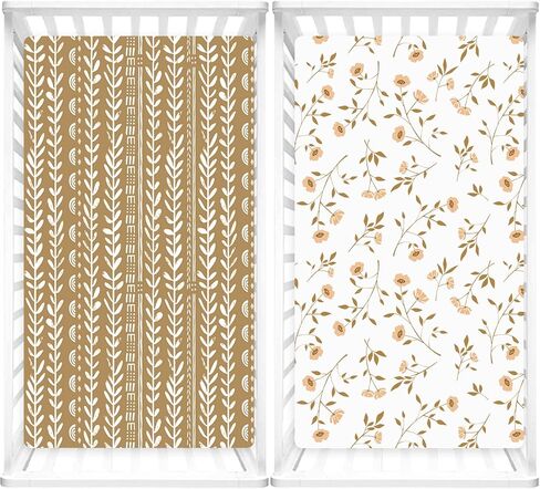 ملاءات سرير للأطفال البنات والصبية مكونة من قطعتين، ملاءات سرير من نسيج جيرسي ناعم مناسبة لمراتب السرير البيضاوية أو المستطيلة أو الساعة الرملية، زهرة بنية قديمة in Kuwait