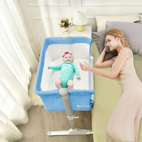 HONEY JOY Baby Bedside Crib, Foldable Baby Bedside Bassinet w/Carrying Bag, Breathable Mesh & Mattress, Adjustable Height & Angle, Bed to Bed Baby Co Sleeper for Infants Newborn Girl Boy, Gray in Kuwait