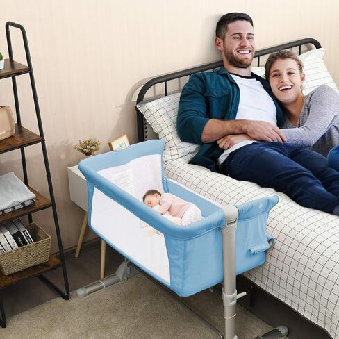 HONEY JOY Baby Bedside Crib, Foldable Baby Bedside Bassinet w/Carrying Bag, Breathable Mesh & Mattress, Adjustable Height & Angle, Bed to Bed Baby Co Sleeper for Infants Newborn Girl Boy, Gray in Kuwait