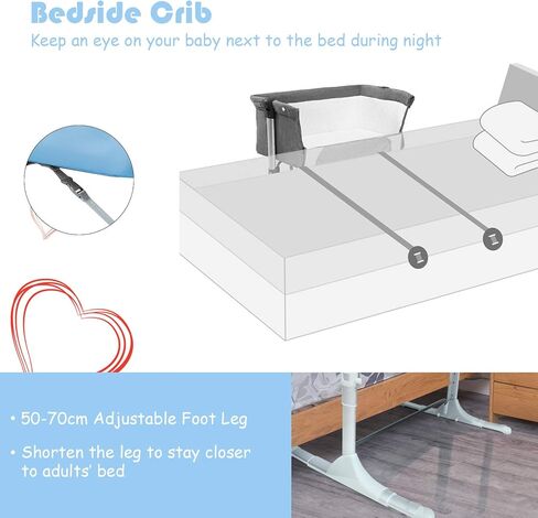 HONEY JOY Baby Bedside Crib, Foldable Baby Bedside Bassinet w/Carrying Bag, Breathable Mesh & Mattress, Adjustable Height & Angle, Bed to Bed Baby Co Sleeper for Infants Newborn Girl Boy, Gray in Kuwait