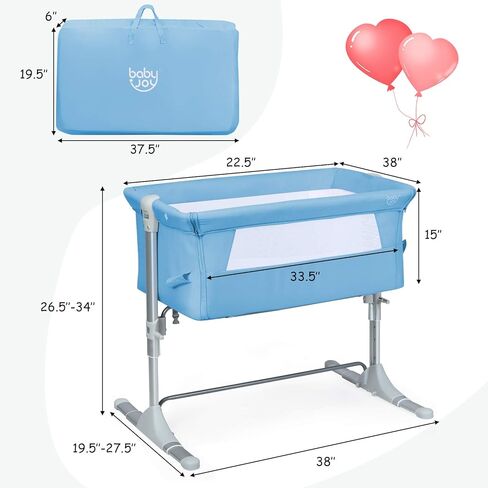 HONEY JOY Baby Bedside Crib, Foldable Baby Bedside Bassinet w/Carrying Bag, Breathable Mesh & Mattress, Adjustable Height & Angle, Bed to Bed Baby Co Sleeper for Infants Newborn Girl Boy, Gray in Kuwait