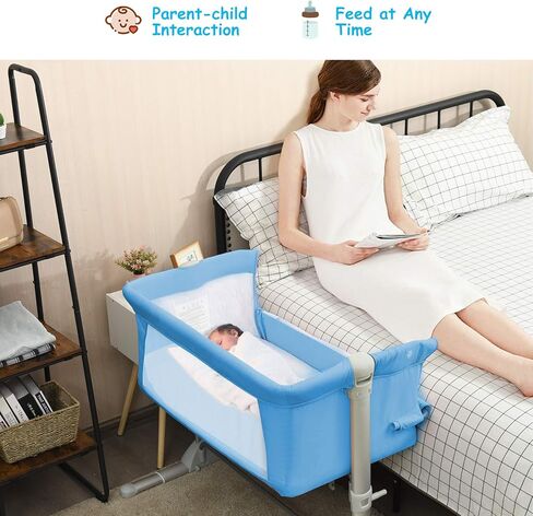 HONEY JOY Baby Bedside Crib, Foldable Baby Bedside Bassinet w/Carrying Bag, Breathable Mesh & Mattress, Adjustable Height & Angle, Bed to Bed Baby Co Sleeper for Infants Newborn Girl Boy, Gray in Kuwait