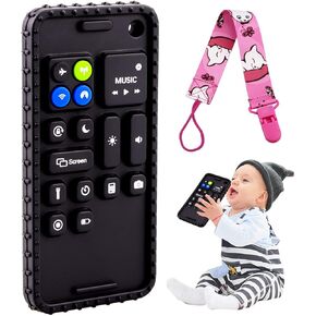 Baby Phone Teething Toys for Babies 0-3, 0-6, 6-12 Months | Soft Silicone Baby Cell Phone Teethers Toys | Baby Fidget Toys 0-6 Months | Infant Teether for Breastfeeding Baby Boy Girl (Black) in Kuwait
