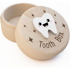 Tooth Box for Kids, Tooth Fairy Wooden Box with Engraved Four-Pointed Star and 3D Tooth, Stores Lost Teeth for Boys and Girls Easy to Carry, Dropped Tooth Keepsake Storage Box （Tooth） in Kuwait