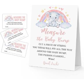 لعبة قياس بطن الأم، شكل فيل قوس قزح، لافتة واحدة و50 مجموعة بطاقات تخمين، قم بقياس نتوء الطفل، ما هو حجم لافتة طاولة بطن الأم، ألعاب حفلات استحمام الطفل - BUMP-b003 in Kuwait