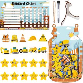 Pasimy 45 Pcs Reward Jar for Kids Construction Theme Reward Chart for Toddlers Potty Training Chart Good Behavior Home Reward Jar for Classroom Decor School Motivate Management Tool Supplies in Saudi Arabia