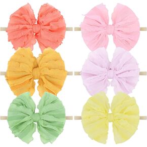 YanJie Baby Bows Nylon Headbands, Handmade Lace Baby Girl Bows Stretchy Newborn Headbands Hair Bows for Baby Girls Accessories for Infants Toddlers Child Pink Purple Yellow Green in Kuwait