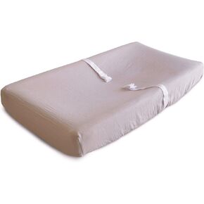 mushie Extra Soft Muslin Fitted Changing Pad Cover (Natural Stripe) in Saudi Arabia