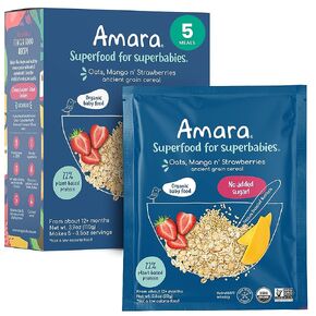 Amara Organic Baby Food - Stage 1 - Banana - Baby Cereal to Mix With Breastmilk, Water or Baby Formula - Shelf Stable Baby Food Pouches Made from Organic Fruit - 7 Pouches, 3.5oz Per Serving