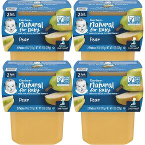 Gerber Natural for Baby 2nd Foods Baby Food Tubs, Pear, Non-GMO Pureed Baby Food, Made with Natural Fruit & Vitamin C, 2 - 4 OZ Tubs Per Pack (Pack of 4) in Saudi Arabia