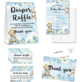 Baby Shower Cards Kit - We can Bearly Wait Set of 25 Baby Shower Invitations with Envelopes, Diaper Raffle Sign & Tickets, Thank You Postcards, Book Request Cards for Baby Shower - Watercolor Blue Balloons Baby Shower Party Favor Decoration(05) in Kuwait