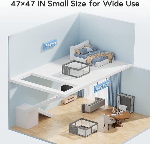 UANLAUO Baby Playpen، روضة أطفال صغيرة للرضع والأطفال الصغار، قلم لعب للأطفال مقاس 47 × 47 بوصة للشقة، دبوس لعب للأطفال سهل التجميع، ساحة لعب لمنطقة لعب سياج الأطفال in Kuwait