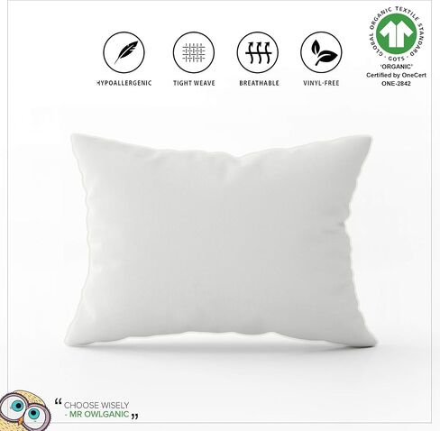 غطاء وسادة للأطفال الصغار من MakeMake Organics (مجموعة من 2) غطاء وسادة للأطفال من القطن العضوي المعتمد من GOTS بسحاب قابل للتنفس وغير سام يناسب سفر الأطفال الصغار مقاس 13 × 18 (14 × 19، أبيض لؤلؤي) in Kuwait
