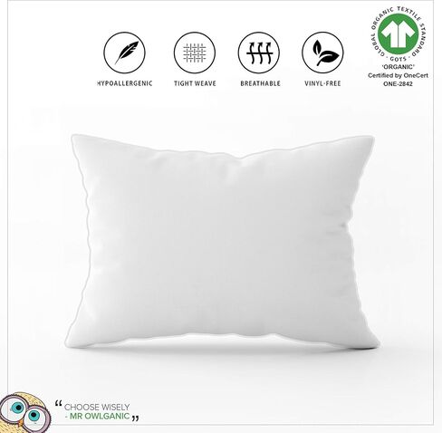 غطاء وسادة للأطفال الصغار من MakeMake Organics (مجموعة من 2) غطاء وسادة للأطفال من القطن العضوي المعتمد من GOTS بسحاب قابل للتنفس وغير سام يناسب سفر الأطفال الصغار مقاس 13 × 18 (14 × 19، أبيض لؤلؤي) in Kuwait