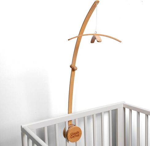 Crib Mobile Arm 33 Inches for Baby Nursery - 100% Natural Beech Wood with Extra Matching Wooden Holder Attachment and Anti Slip Clamping System (Curved) in Saudi Arabia