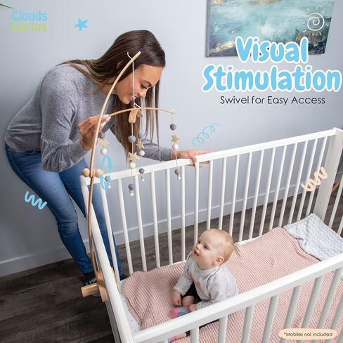 Crib Mobile Arm 33 Inches for Baby Nursery - 100% Natural Beech Wood with Extra Matching Wooden Holder Attachment and Anti Slip Clamping System (Curved) in Saudi Arabia