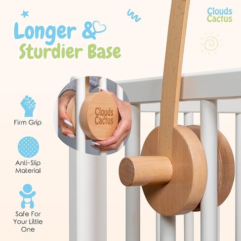 Crib Mobile Arm 33 Inches for Baby Nursery - 100% Natural Beech Wood with Extra Matching Wooden Holder Attachment and Anti Slip Clamping System (Curved) in Saudi Arabia