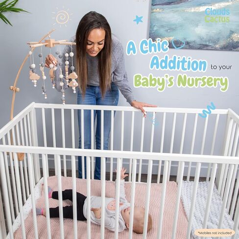 Crib Mobile Arm 33 Inches for Baby Nursery - 100% Natural Beech Wood with Extra Matching Wooden Holder Attachment and Anti Slip Clamping System (Curved) in Saudi Arabia