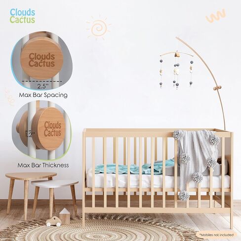 Crib Mobile Arm 33 Inches for Baby Nursery - 100% Natural Beech Wood with Extra Matching Wooden Holder Attachment and Anti Slip Clamping System (Curved) in Saudi Arabia