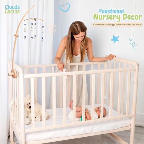 Crib Mobile Arm 33 Inches for Baby Nursery - 100% Natural Beech Wood with Extra Matching Wooden Holder Attachment and Anti Slip Clamping System (Curved) in Saudi Arabia