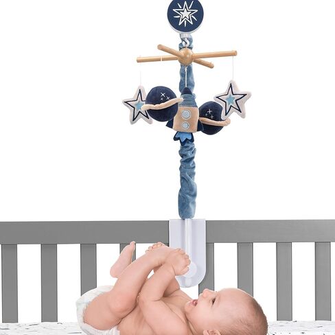 Lambs & Ivy Sky Rocket Planets/Stars Musical Baby Crib Mobile Soother Toy- Blue in Saudi Arabia
