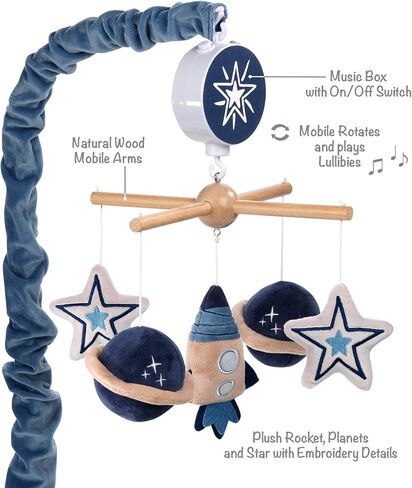 Lambs & Ivy Sky Rocket Planets/Stars Musical Baby Crib Mobile Soother Toy- Blue in Saudi Arabia