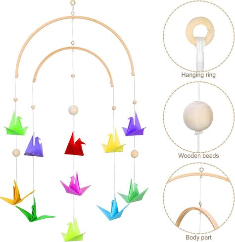 Nursery Mobile Crib Bed Bell Ceiling Wooden Wind Chime Hanging DIY Wooden Frame Ornaments Handmade Kit for Infant Toys Nursing Accessories Nurse Charms (Semi-Circular) in Saudi Arabia