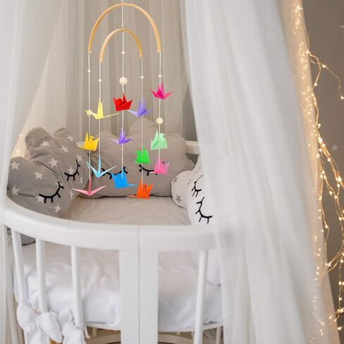 Nursery Mobile Crib Bed Bell Ceiling Wooden Wind Chime Hanging DIY Wooden Frame Ornaments Handmade Kit for Infant Toys Nursing Accessories Nurse Charms (Semi-Circular) in Saudi Arabia