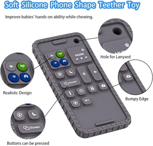 ألعاب التسنين على شكل هاتف للأطفال من عمر 0-3، و0-6، و6-12 شهرًا | ألعاب التسنين الناعمة المصنوعة من السيليكون للأطفال على الهاتف الخليوي | ألعاب فيدجيت للأطفال من 0 إلى 6 أشهر | عضاضة للرضع للرضاعة الطبيعية للأطفال الأولاد والبنات (أزرق) in Kuwait