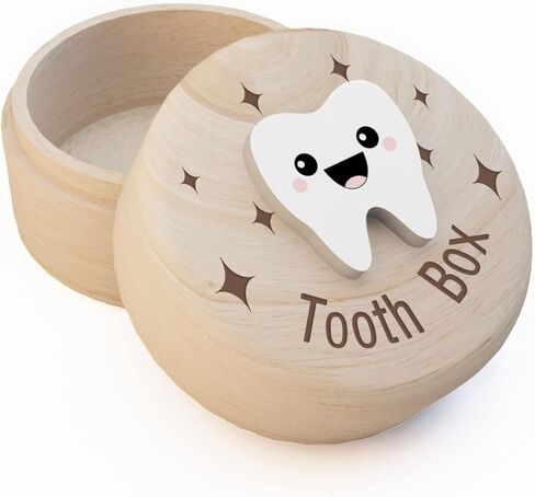Tooth Box for Kids, Tooth Fairy Wooden Box with Engraved Four-Pointed Star and 3D Tooth, Stores Lost Teeth for Boys and Girls Easy to Carry, Dropped Tooth Keepsake Storage Box （Tooth） in Saudi Arabia