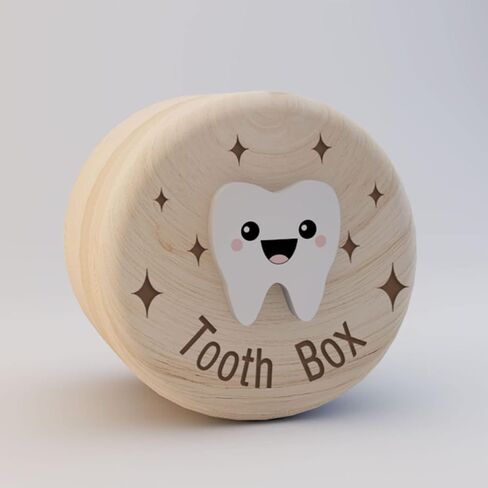 Tooth Box for Kids, Tooth Fairy Wooden Box with Engraved Four-Pointed Star and 3D Tooth, Stores Lost Teeth for Boys and Girls Easy to Carry, Dropped Tooth Keepsake Storage Box （Tooth） in Saudi Arabia