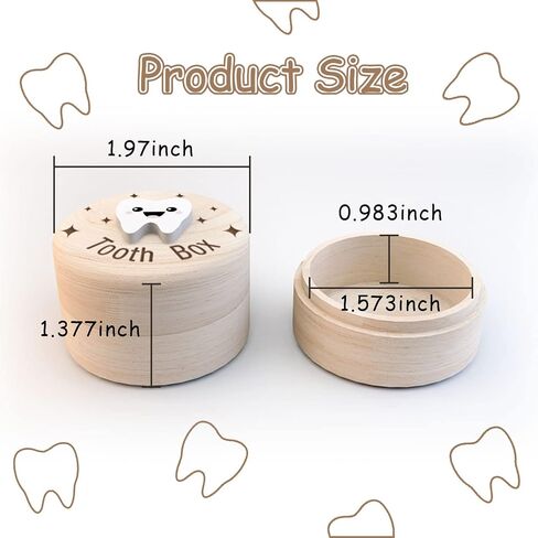 Tooth Box for Kids, Tooth Fairy Wooden Box with Engraved Four-Pointed Star and 3D Tooth, Stores Lost Teeth for Boys and Girls Easy to Carry, Dropped Tooth Keepsake Storage Box （Tooth） in Saudi Arabia