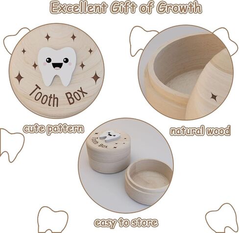 Tooth Box for Kids, Tooth Fairy Wooden Box with Engraved Four-Pointed Star and 3D Tooth, Stores Lost Teeth for Boys and Girls Easy to Carry, Dropped Tooth Keepsake Storage Box （Tooth） in Saudi Arabia