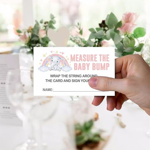 لعبة قياس بطن الأم، شكل فيل قوس قزح، لافتة واحدة و50 مجموعة بطاقات تخمين، قم بقياس نتوء الطفل، ما هو حجم لافتة طاولة بطن الأم، ألعاب حفلات استحمام الطفل - BUMP-b003 in Kuwait