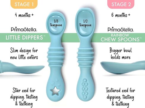 PrimaStella 3-in-1 Silicone First Stage Little Dippers Teething Spoons for Babies and Toddlers – Safety Tested – BPA Free – Microwave, Dishwasher and Freezer Safe - Rainbow in Kuwait