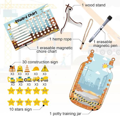 Pasimy 45 Pcs Reward Jar for Kids Construction Theme Reward Chart for Toddlers Potty Training Chart Good Behavior Home Reward Jar for Classroom Decor School Motivate Management Tool Supplies in Saudi Arabia