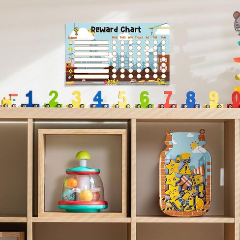 Pasimy 45 Pcs Reward Jar for Kids Construction Theme Reward Chart for Toddlers Potty Training Chart Good Behavior Home Reward Jar for Classroom Decor School Motivate Management Tool Supplies in Saudi Arabia