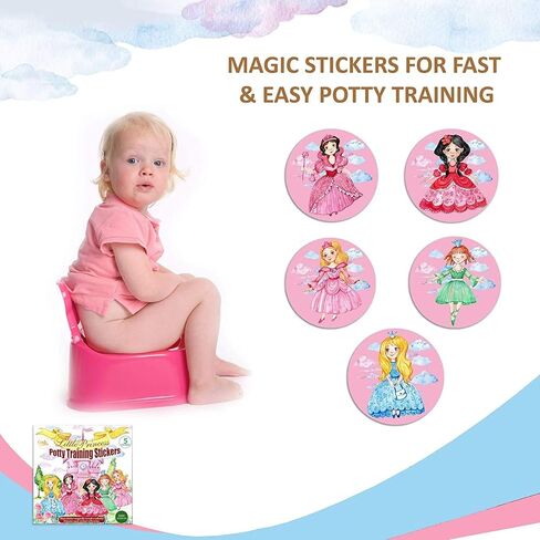 Potty Training Seat Magic Sticker Princess toddler Potty Training Toilet Color Changing Sticker | 5 Pack Toilet targets with FREE potty e book | Use with/Without Potty chart or potty training watches in Kuwait