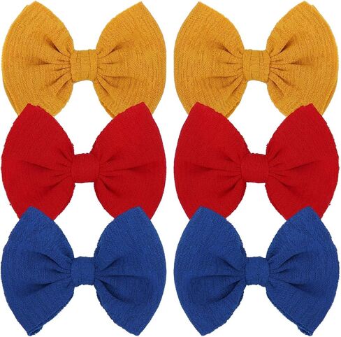 Baby Girls Hair 3'' Bows Clips Set Handmade Bow Hair Clips Hair Accessories Alligator Clip for Babies Infant Toddlers Little Kids 6 PCS Black White Beige in Saudi Arabia