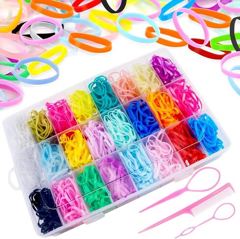 اربطة شعر مطاطية مرنة للبنات الصغار مع صندوق منظم، اربطة شعر ملونة صغيرة للاطفال الصغار من 1680 قطعة توباتوبا - 24 لون in Kuwait