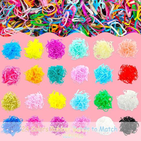 اربطة شعر مطاطية مرنة للبنات الصغار مع صندوق منظم، اربطة شعر ملونة صغيرة للاطفال الصغار من 1680 قطعة توباتوبا - 24 لون in Kuwait