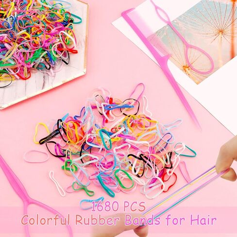 اربطة شعر مطاطية مرنة للبنات الصغار مع صندوق منظم، اربطة شعر ملونة صغيرة للاطفال الصغار من 1680 قطعة توباتوبا - 24 لون in Kuwait