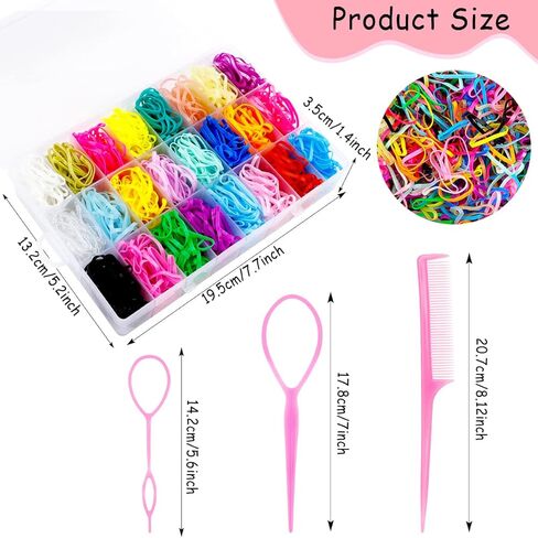 اربطة شعر مطاطية مرنة للبنات الصغار مع صندوق منظم، اربطة شعر ملونة صغيرة للاطفال الصغار من 1680 قطعة توباتوبا - 24 لون in Kuwait